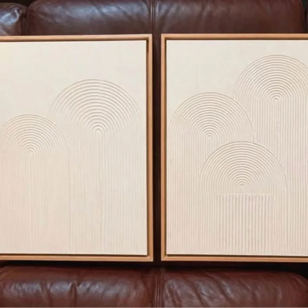 Set of 3 Neutral Textured Wall Art Pieces with Wood Frames